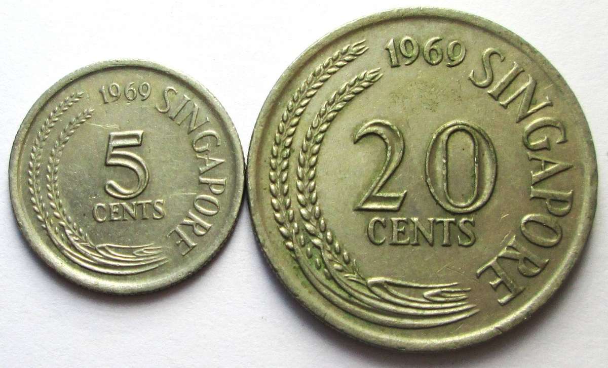 1969 Singapore 5 Cents 20 Cents