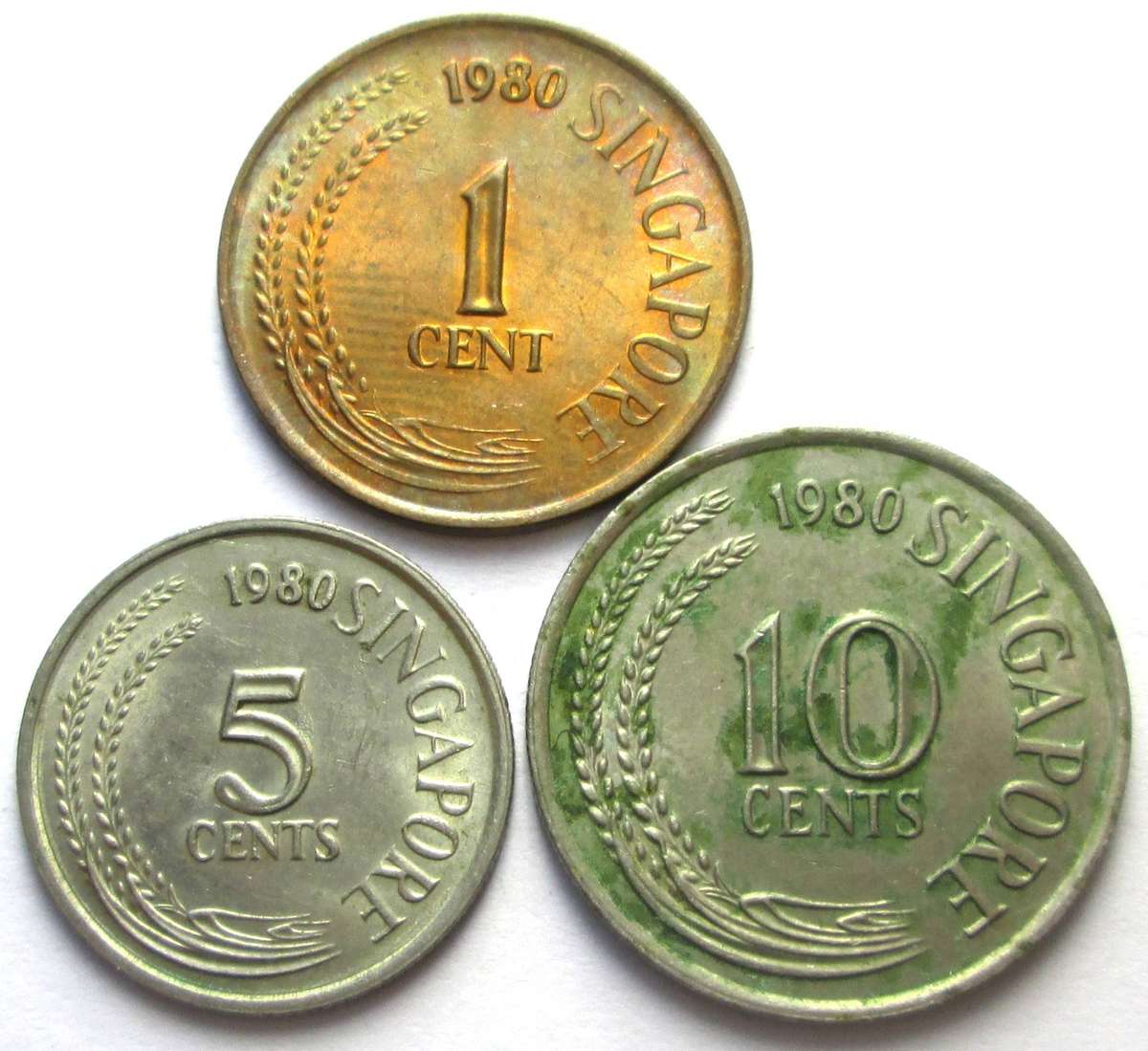 1980 Singapore 1 Cent 5 Cents 10 Cents