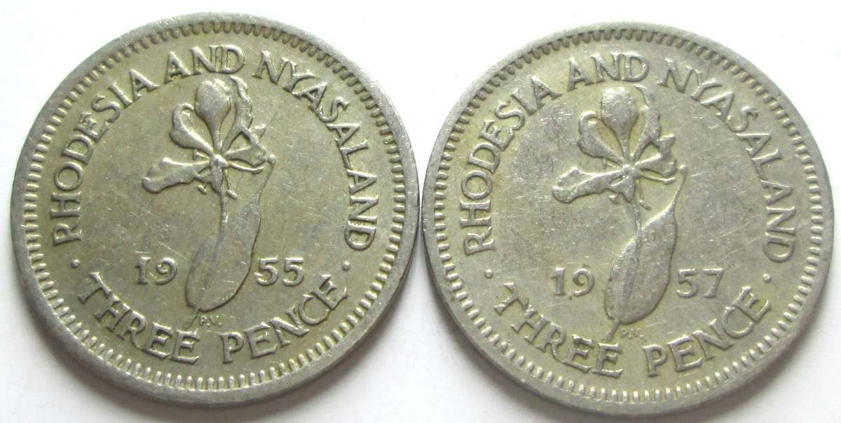 3 Pence Rhodesia and Nyasaland 1955 + 1957