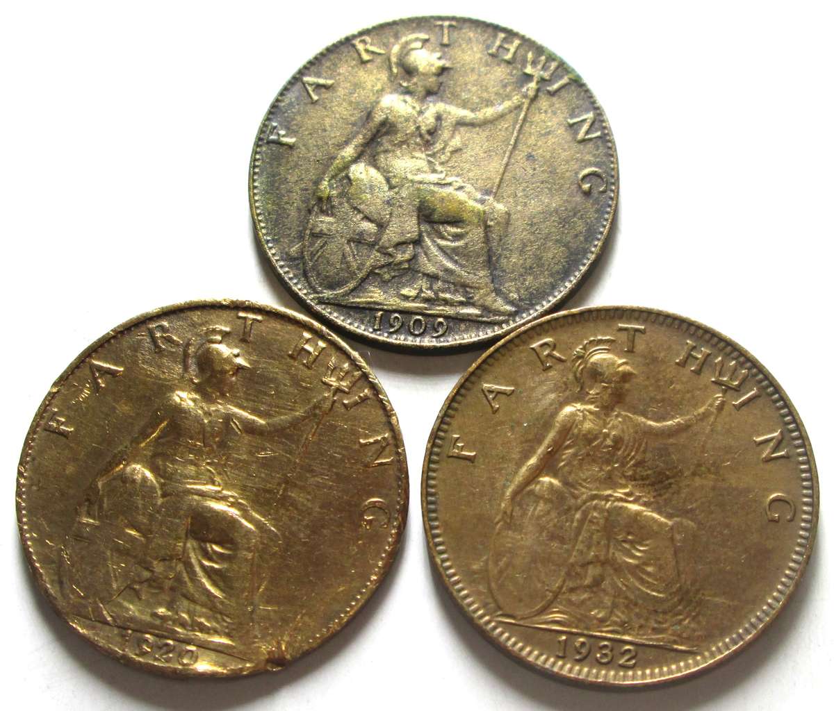 Farthing Great Britain 1909 + 1920 + 1932