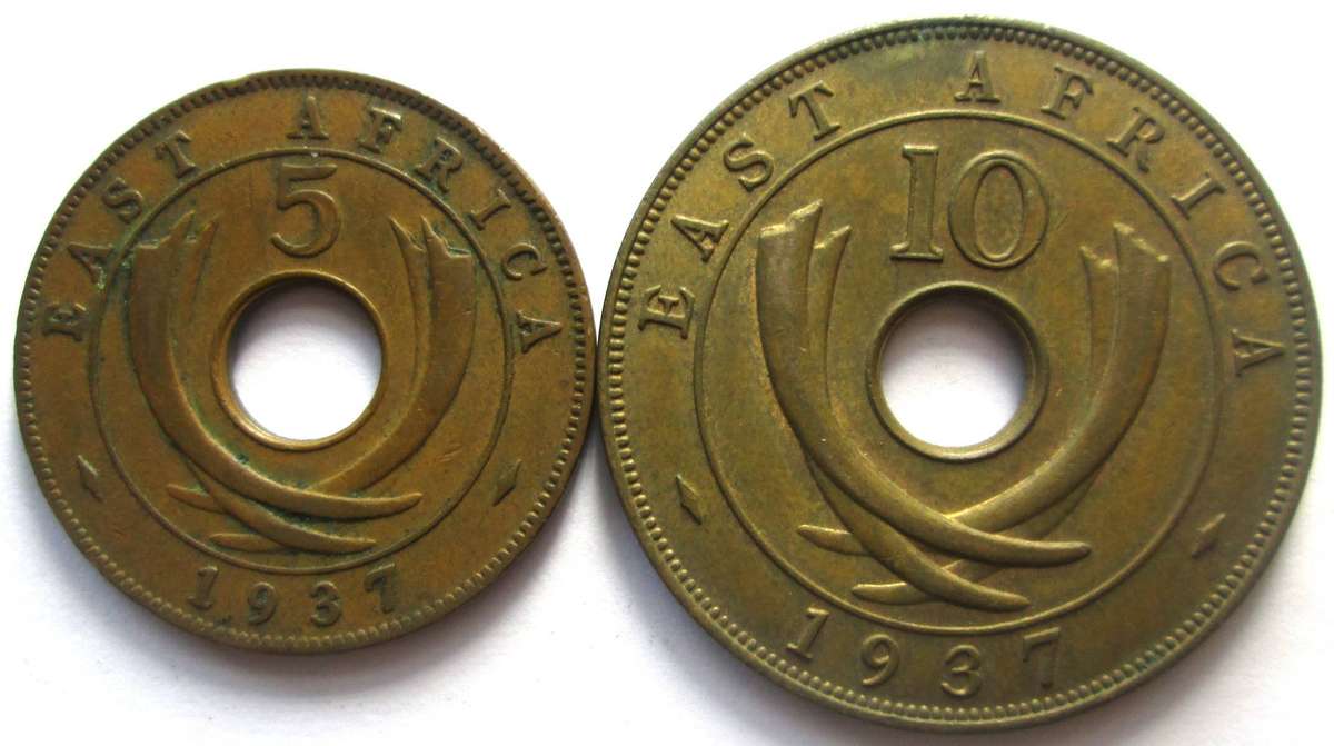 1937 East Africa 5 Cents 10 Cents