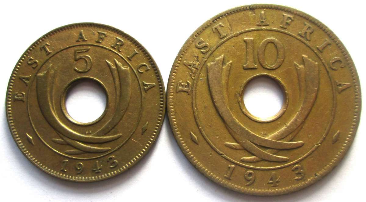 1943 East Africa 5 Cents 10 Cents