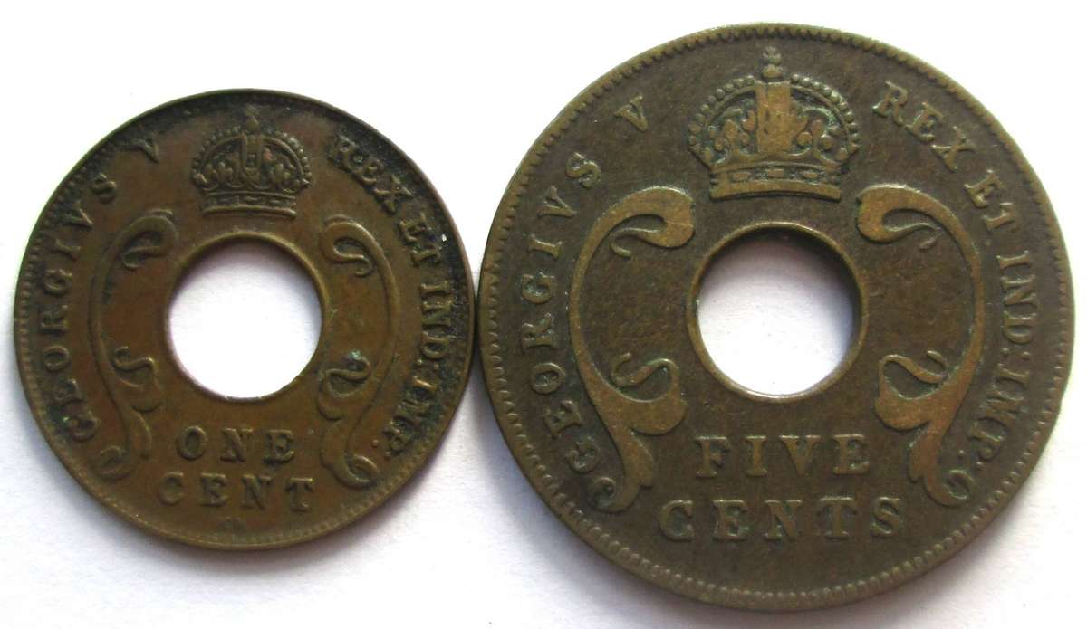1925 East Africa 1 Cent 5 Cents