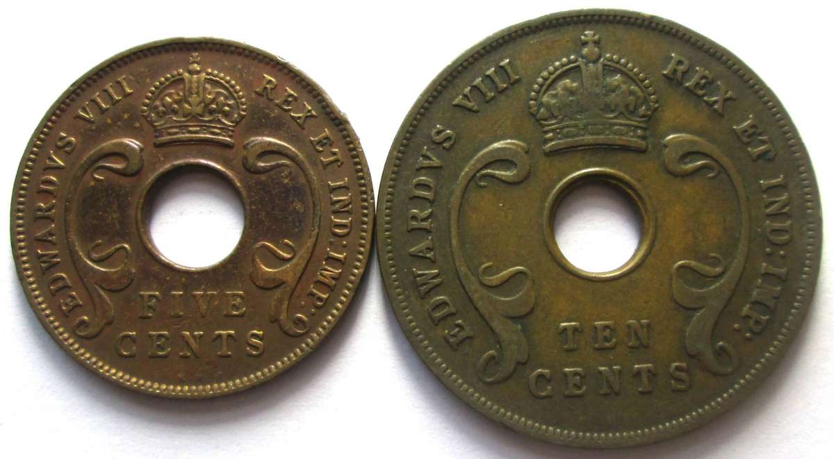 1936 East Africa 5 Cents 10 Cents