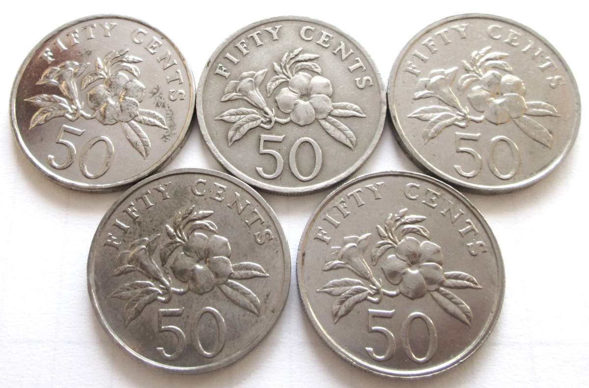 50 Cents Singapore 1985 + 1986 + 1990 + 1993 + 1995