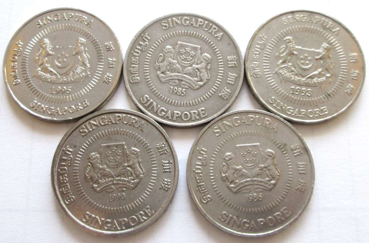50 Cents Singapore 1985 + 1986 + 1990 + 1993 + 1995