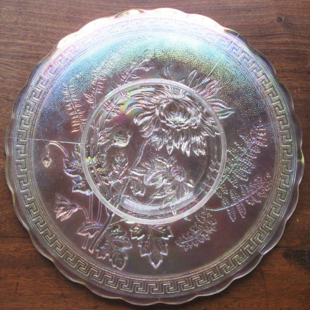 Carnival Glass Imperial White Chrysanthemum Chop Plate