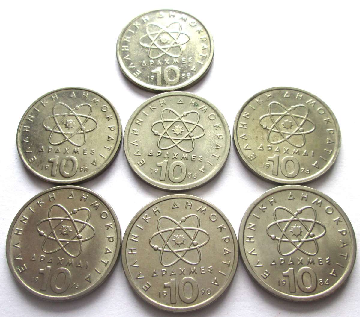 10 Drachmai Greece 1976 + 1978 +  1984 + 1986 + 1988 + 1990 + 1998