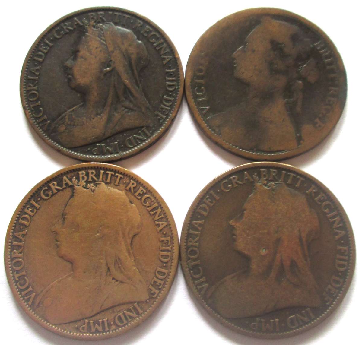 One Penny Great Britain 1874 + 1896 + 1897 + 1898
