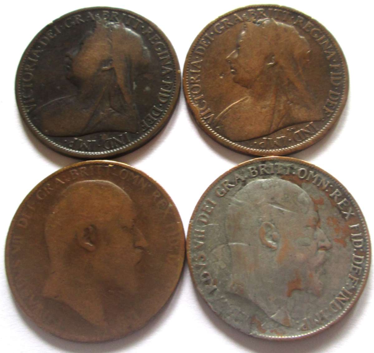 One Penny Great Britain 1900 + 1901 + 1905 + 1909
