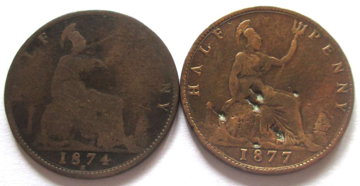 Half Penny Great Britain 1874 + 1877