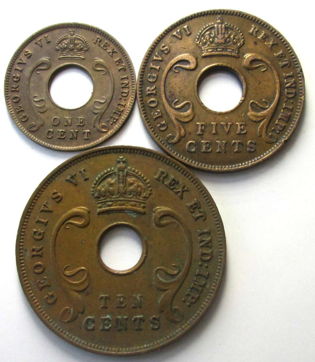 1942 East Africa 1 Cent 5 Cents 10 Cents