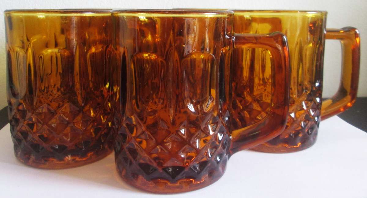 1970 Amber Glass 5 Coffee Mugs