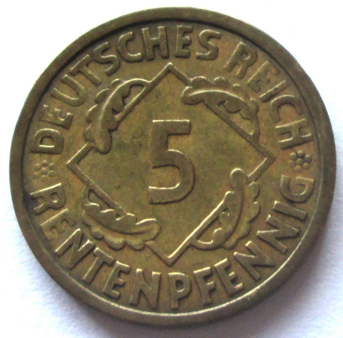 1924 Germany 5 Rentenpfennig