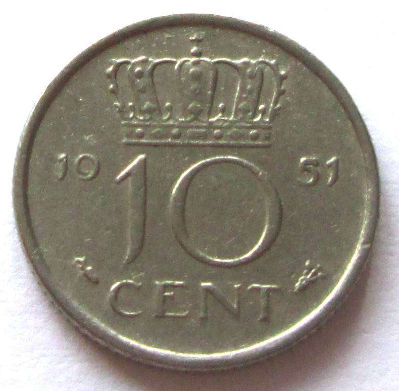 1951 Netherlands 10 Cents