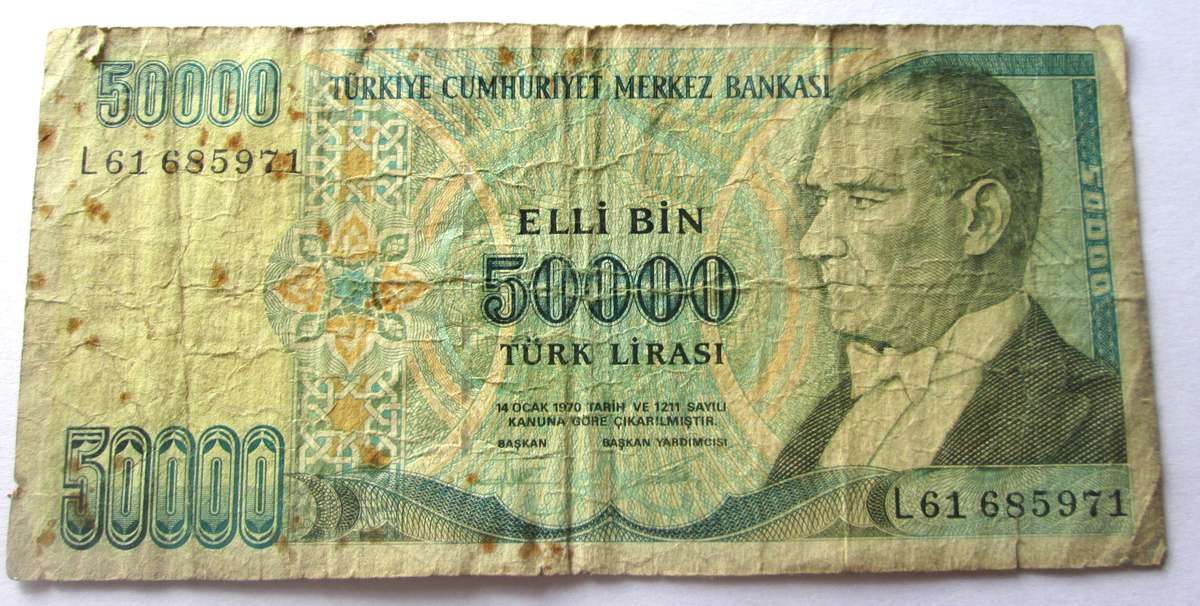 1989 Turkey 50 000 Lire Serial Nr L61 685971