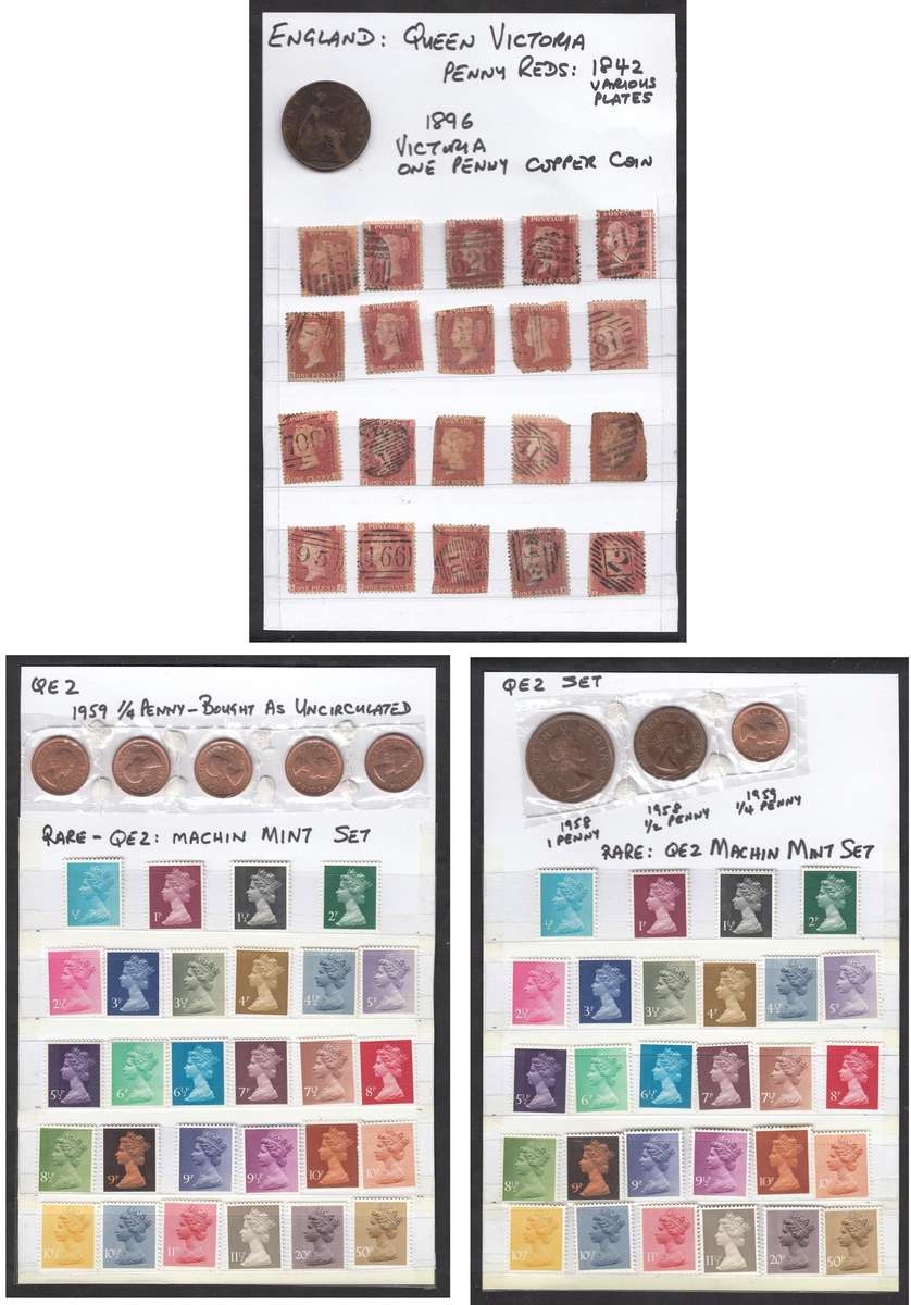 Great Britain Stamp Collection with some Coins