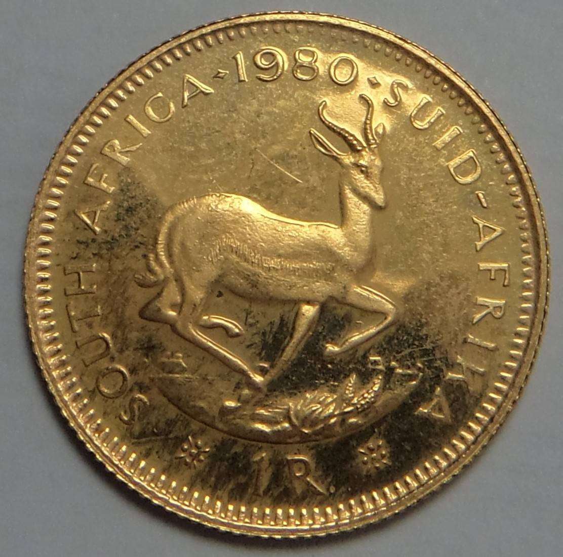 South African Gold Proof R1 of 1980 (No CLS)