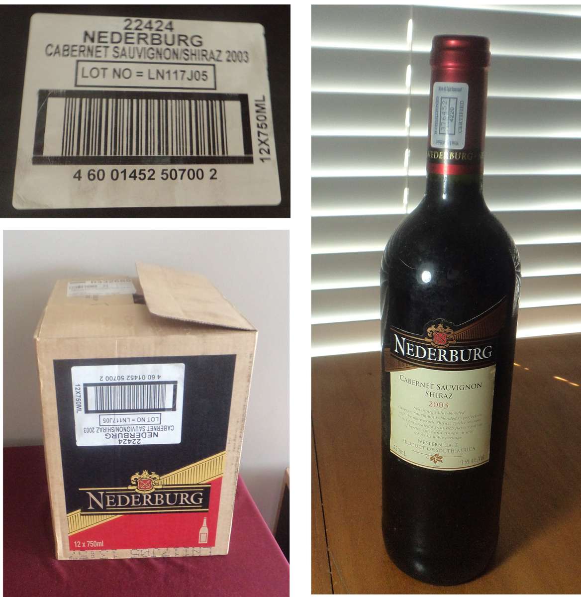 Box of 12 Bottles Nederburg Cabernet Sauvignon Shiraz 2003