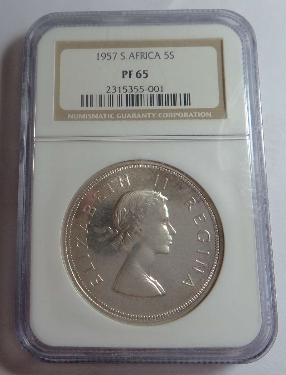 1957 SA Union Crown (5/-) NGC PF65