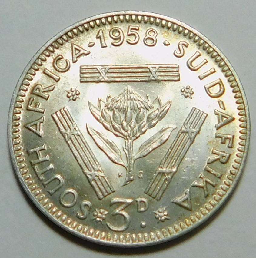 1958 Silver SA Tickey (Lustrous High Grade)