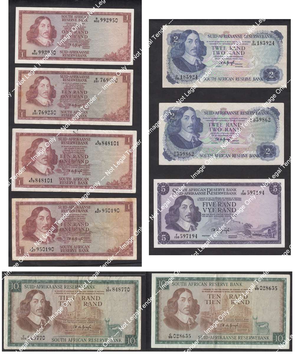 Collection of TW de Jongh Banknotes of the 1960s & 1970s