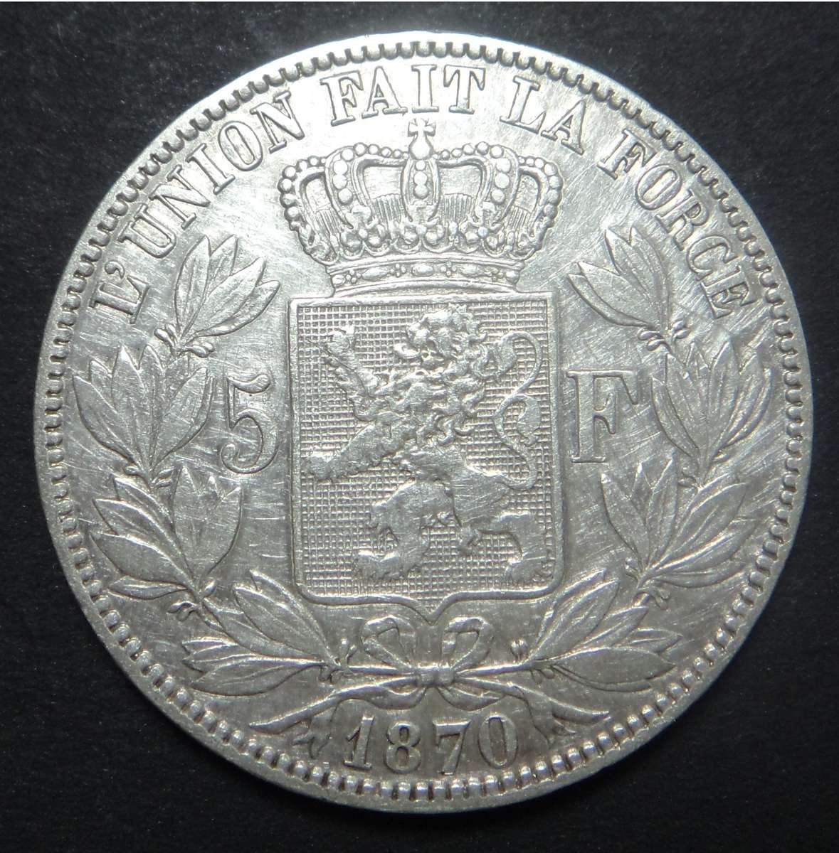 Belgium, Leopold II Silver 5 Francs of 1870