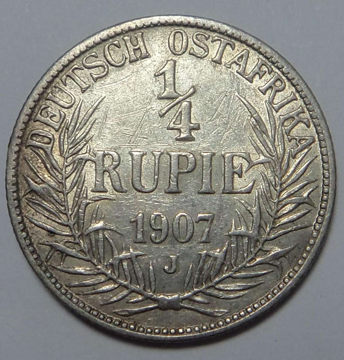 German East Africa:  ¼ Rupie 1907 J