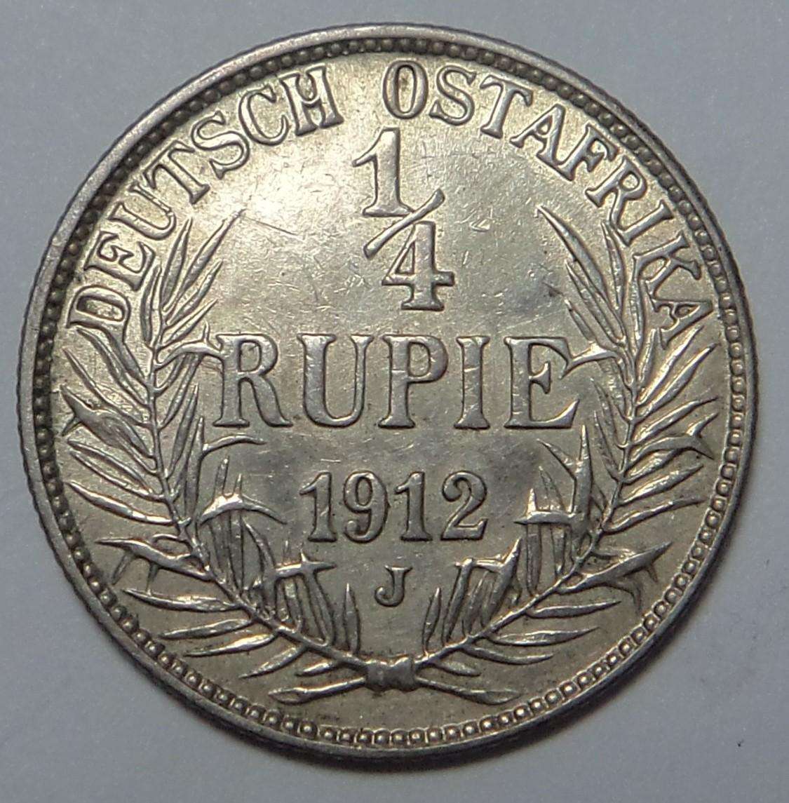 German East Africa:  ¼ Rupie 1912 J