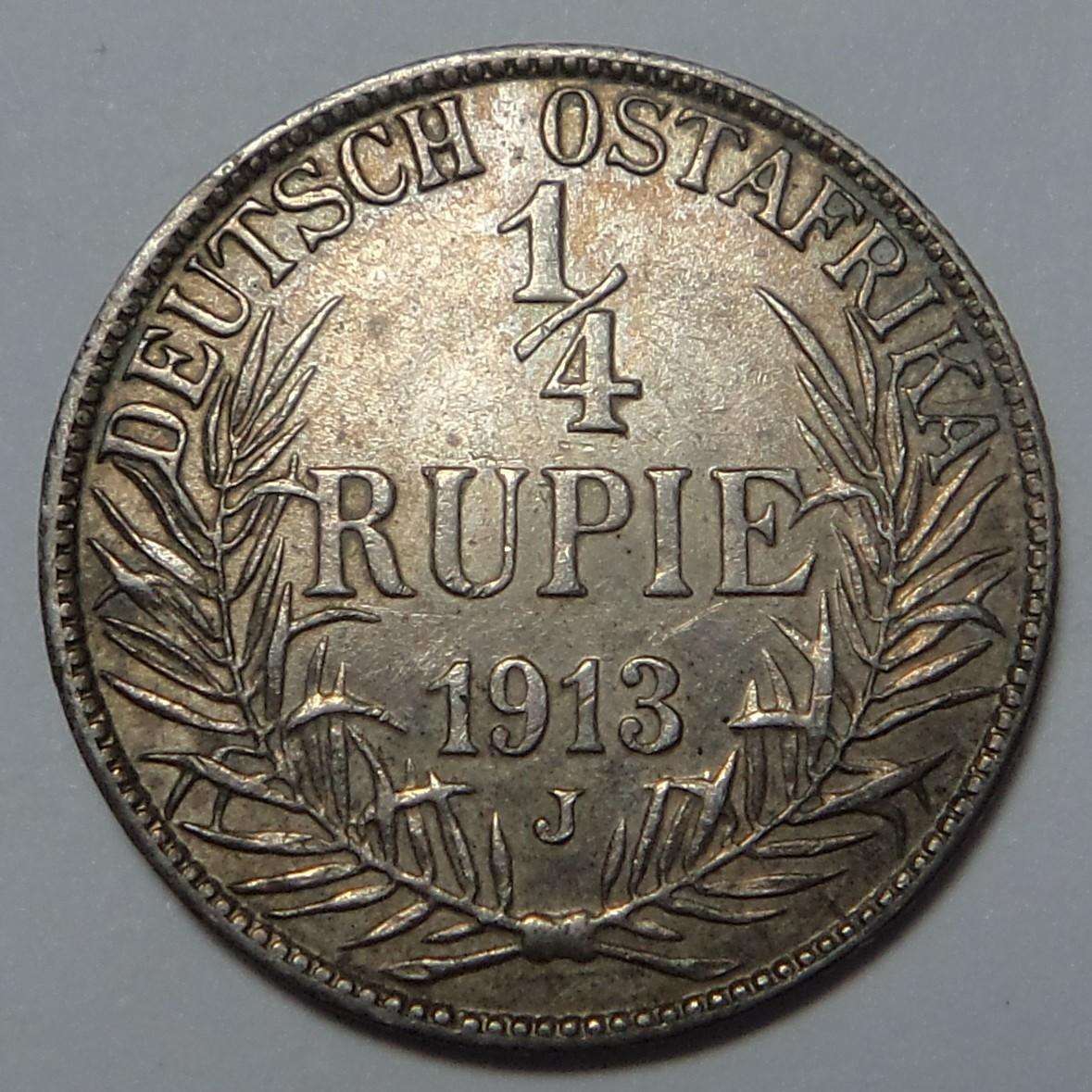 German East Africa: ¼ Rupie 1913 J
