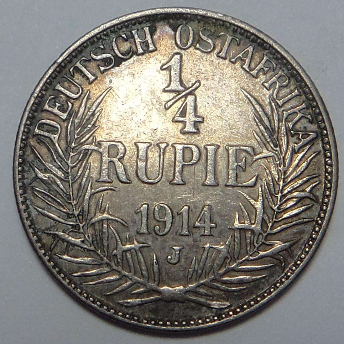 German East Africa: ¼ Rupie 1914 J