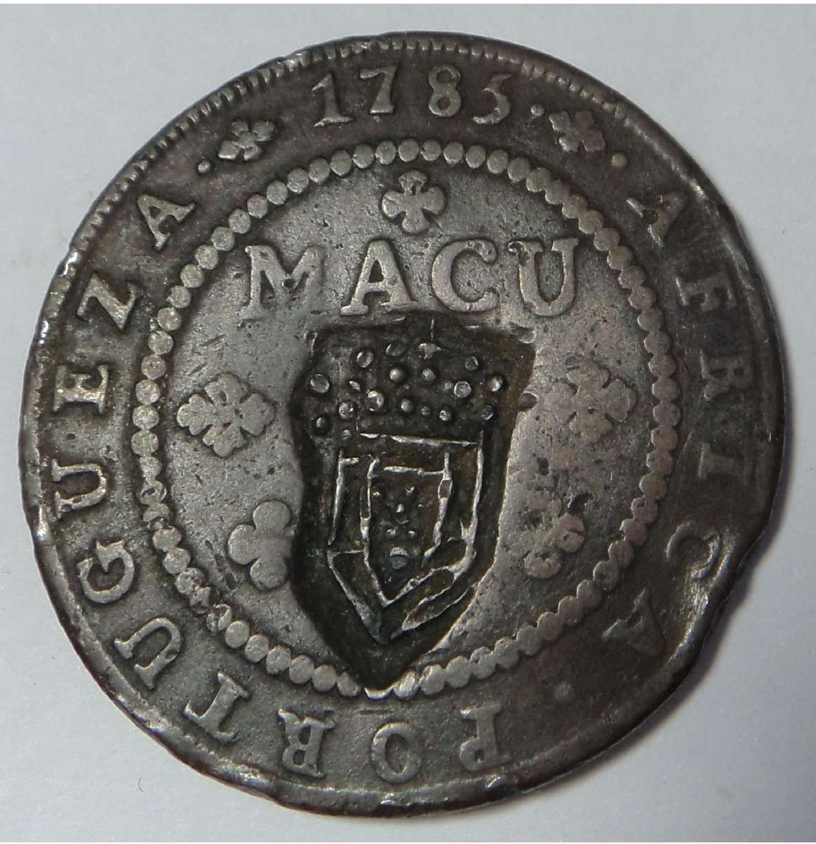 Angola: 2-Macutas counter-stamped on 1783 1-Macuta
