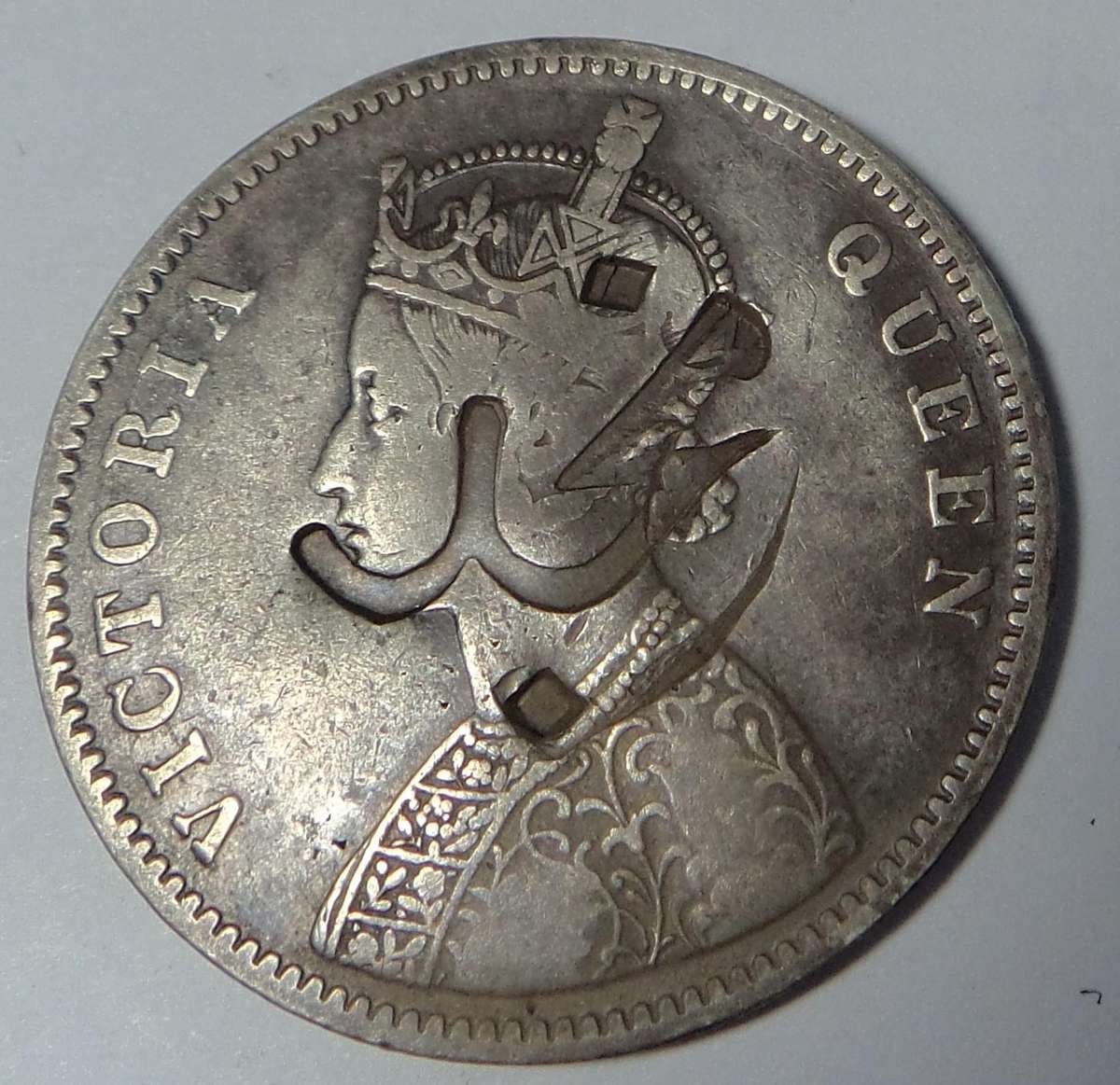 India: Counter-stamped Silver 1 Rupee of 1862
