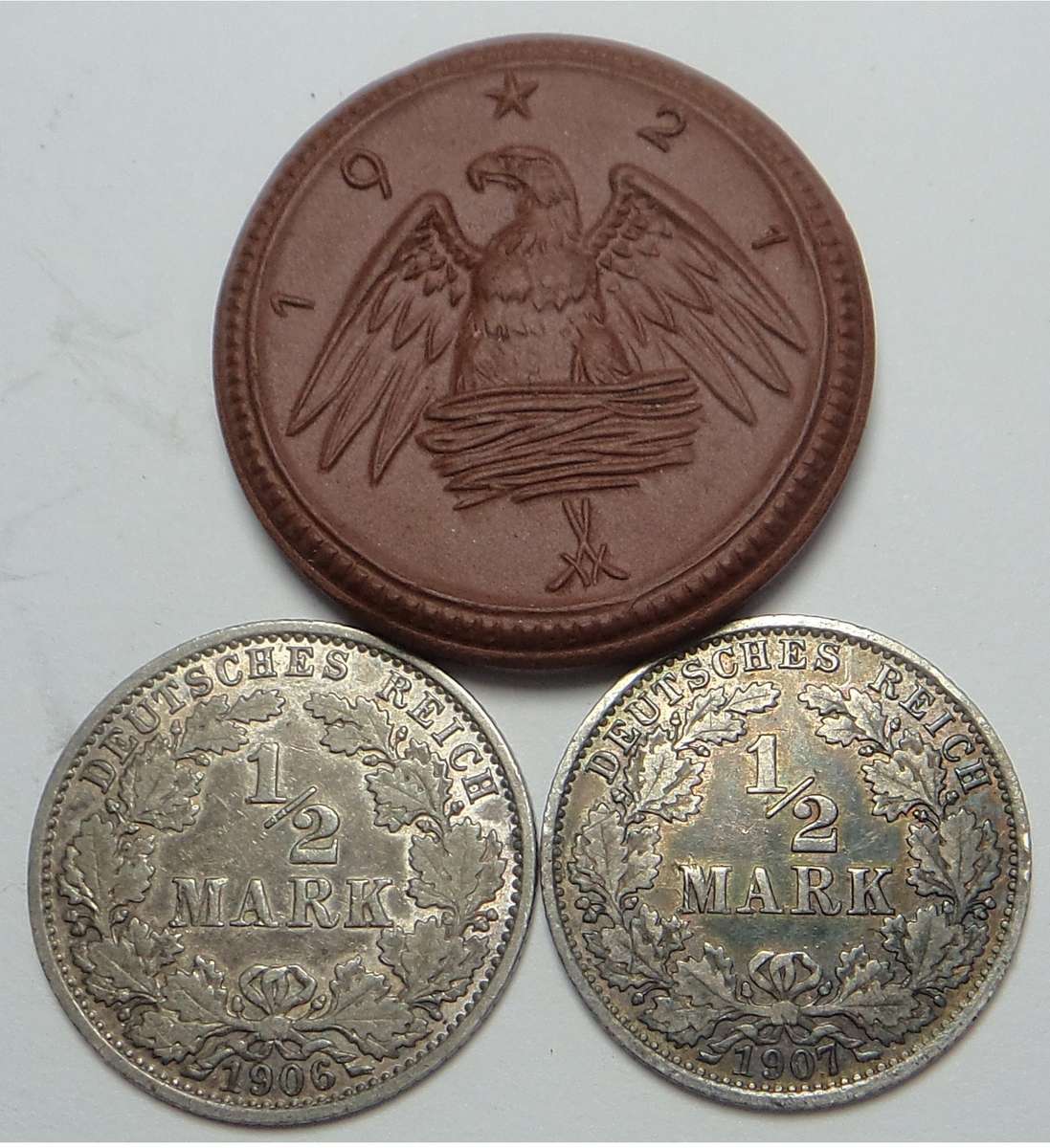 Germany: Two Half Marks & Porcelain 2-Mark of Sachsen