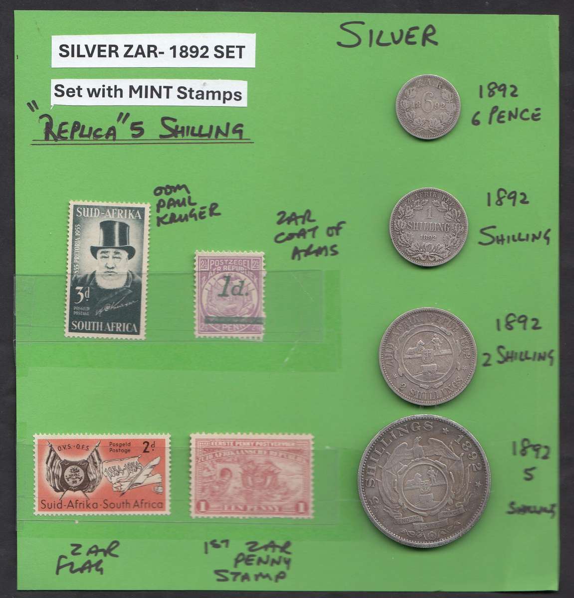 Stamp & Coin Combo: 1892 ZAR Coins with Stamps