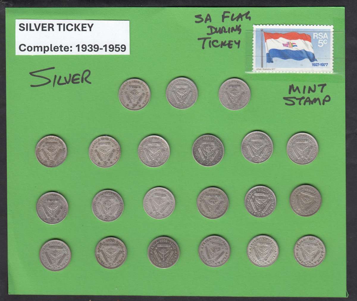 Complete SA Tickey Collection (1939-1959) with Mint Stamp