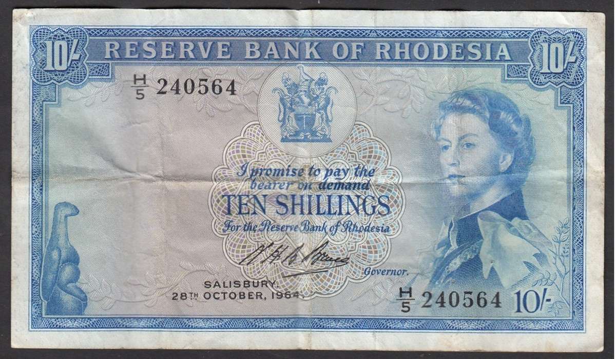 Southern Rhodesia: 10-Shillings (10/-) 28 October 1964