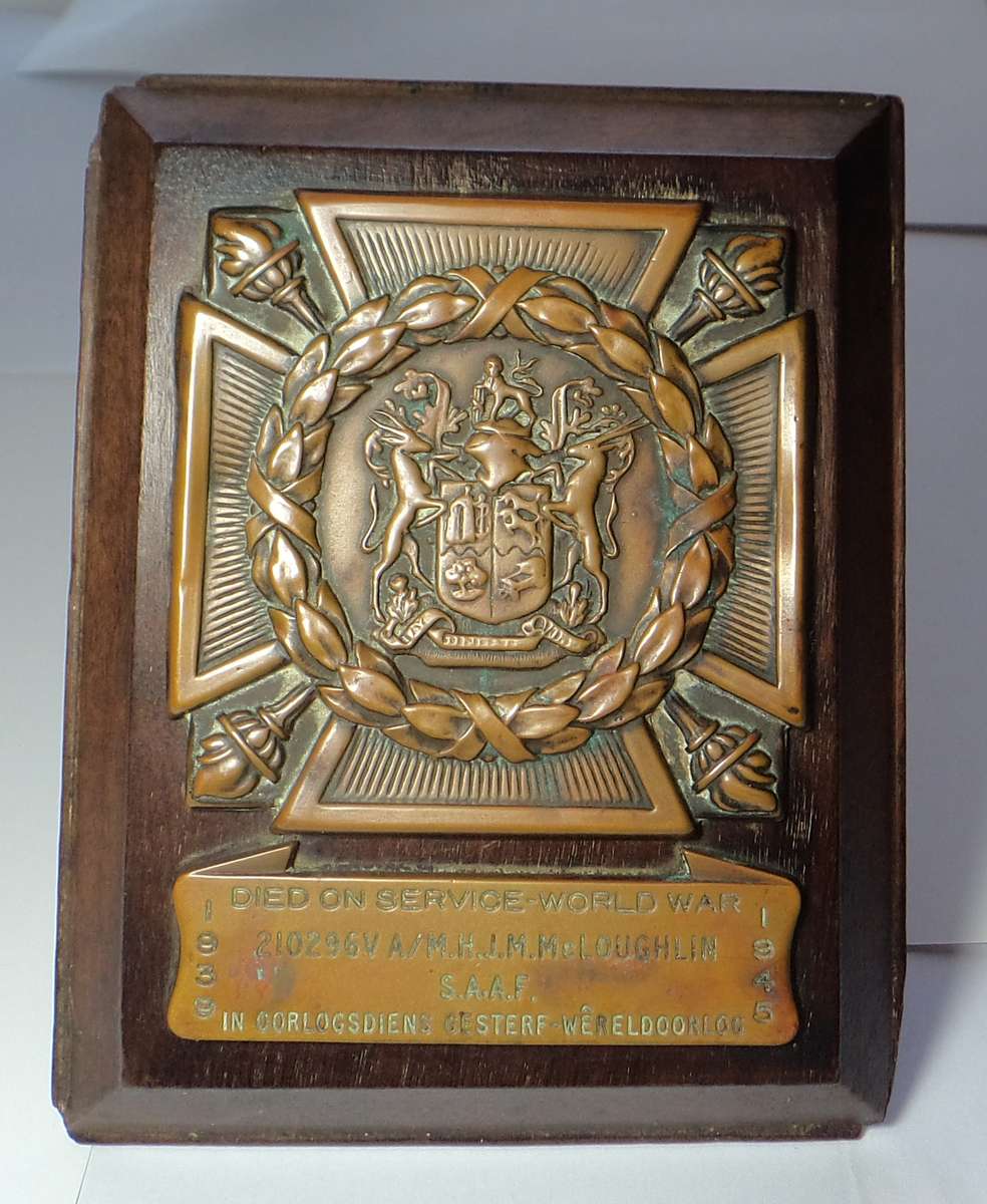 WW2 Memorial Plaque to Air Mechanic H.J.M. McLoughlin S.A.A.F.