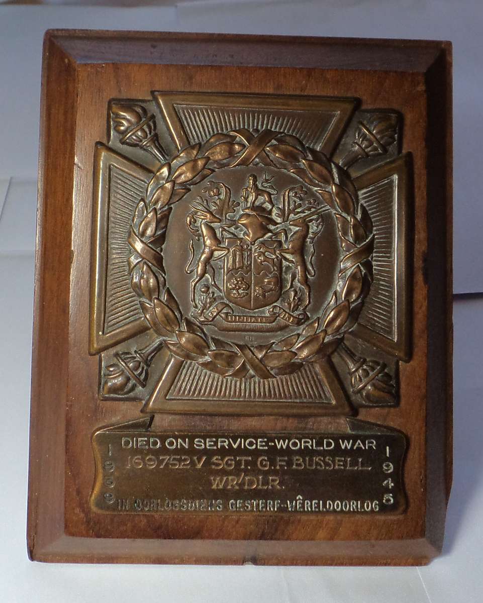 WW2 Memorial Plaque to Sergeant G.F. Bussell WR/DLR