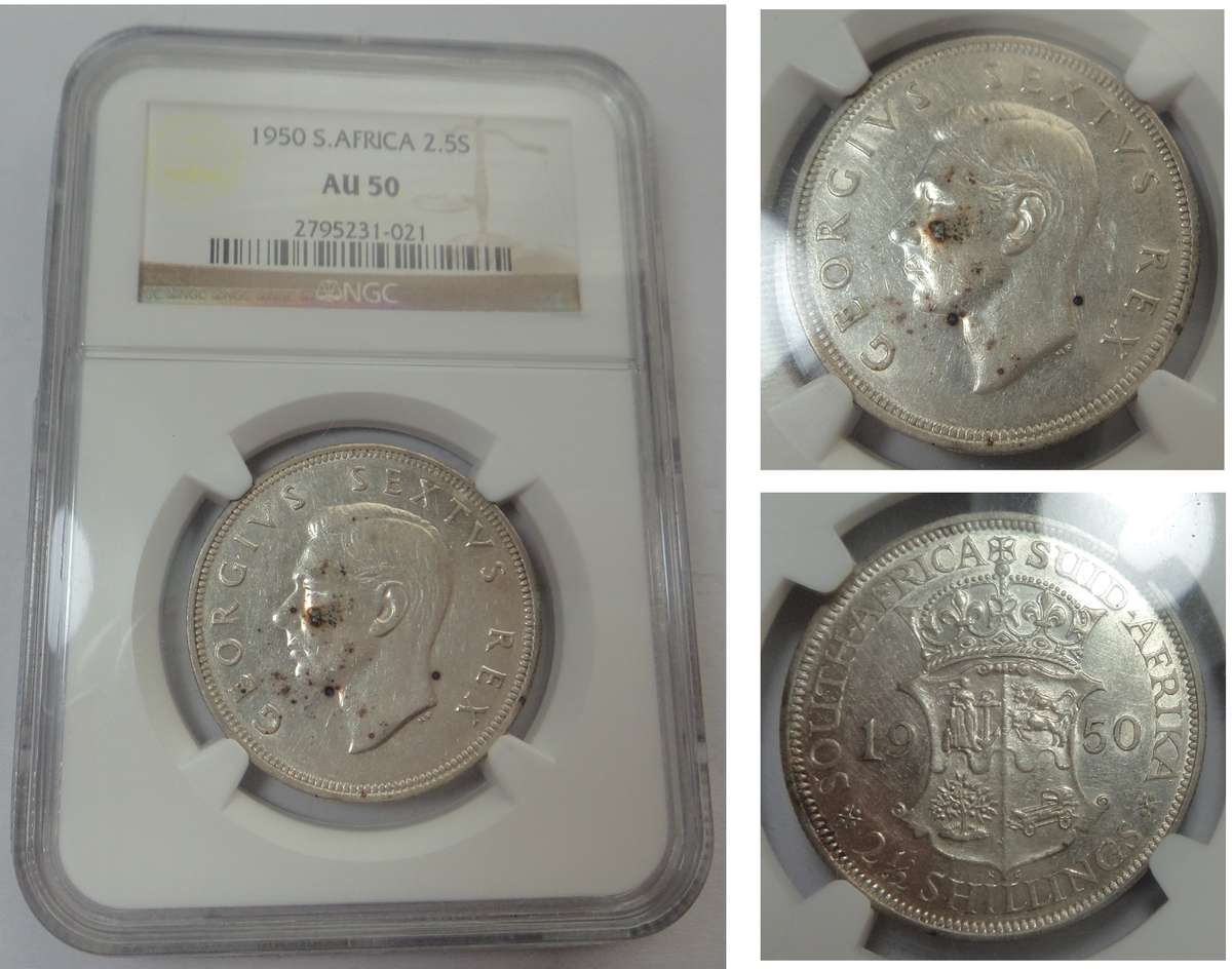 Union of SA: Half-crown of 1950: NGC AU 50