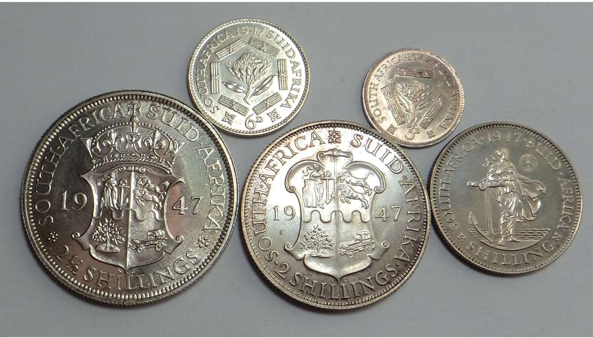 1947 SA Union Silver Proof Set: Tickey to Half-crown
