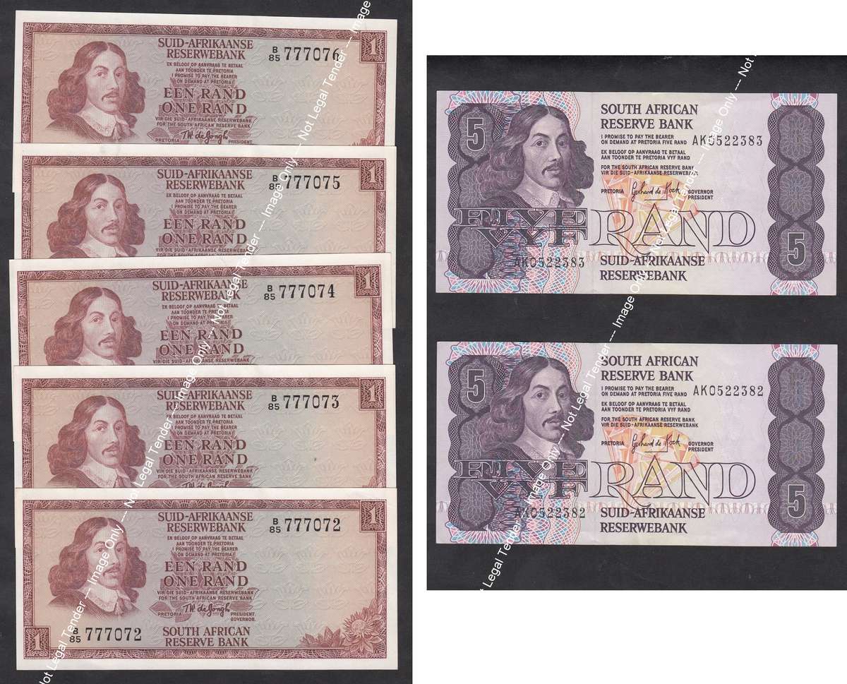 Collection of old SA Banknotes in Serial Number Order