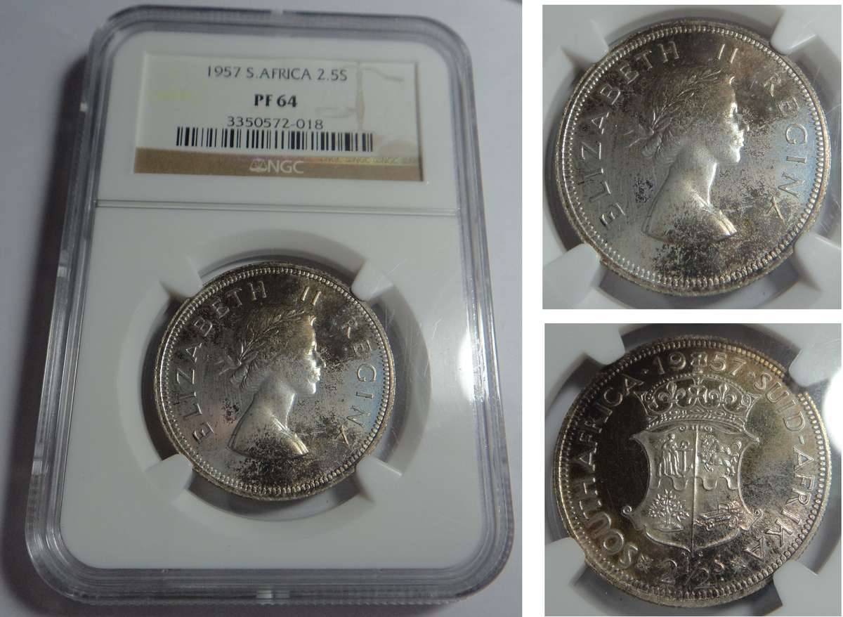 Union of SA Half Crown 1957: NGC PF 64