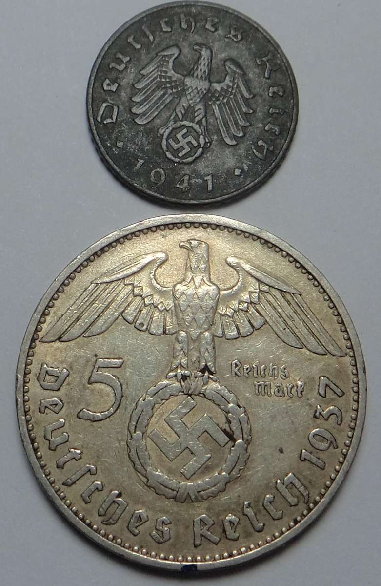 Germany 5-Pfennig (1941) & Silver 5-Mark (1937 E)
