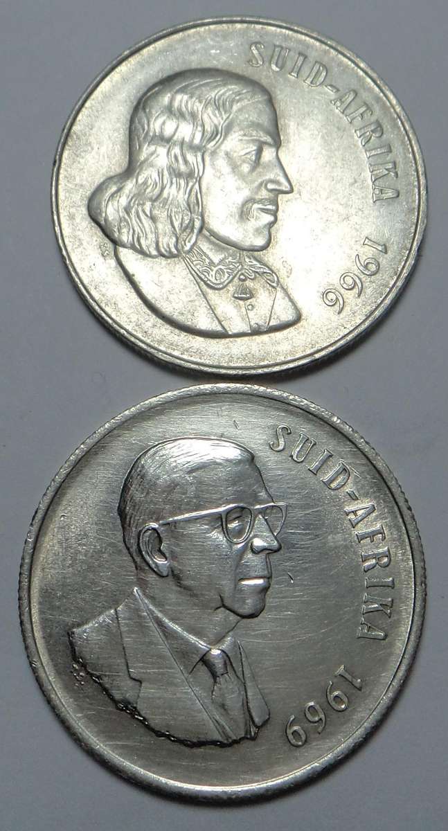 RSA: Afrikaans Silver R1s of 1966 & cleaned 1969