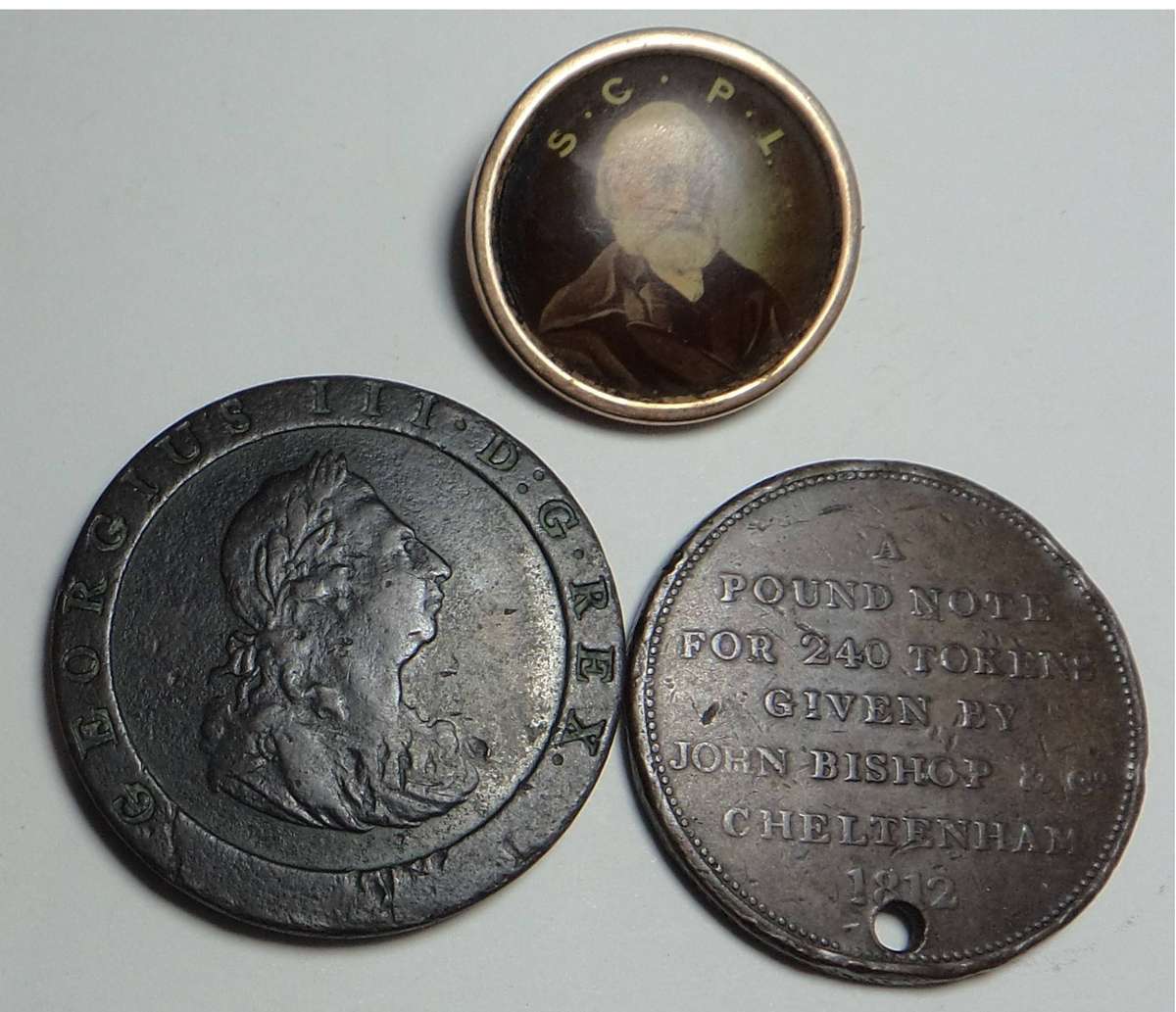 Old Georgian Cartwheel Penny, Token & Victorian Badge