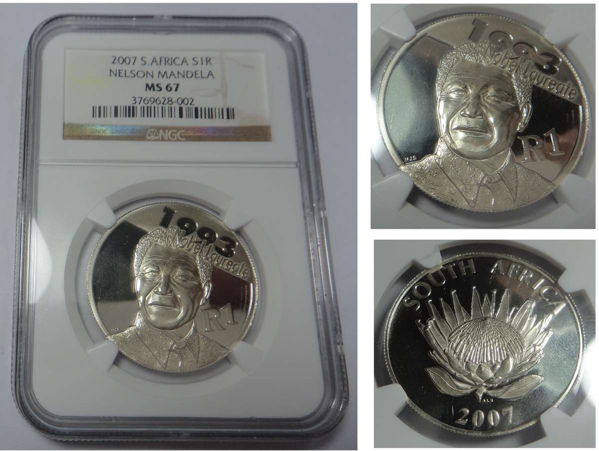 Republic of SA Silver R1 2007 (Mandela) NGC MS67