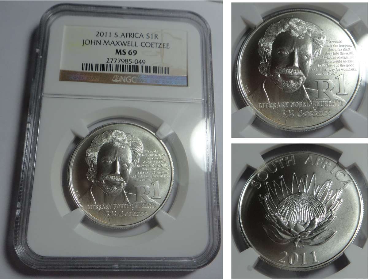 Republic of SA Silver R1 2011 (JM Coetzee) NGC MS69
