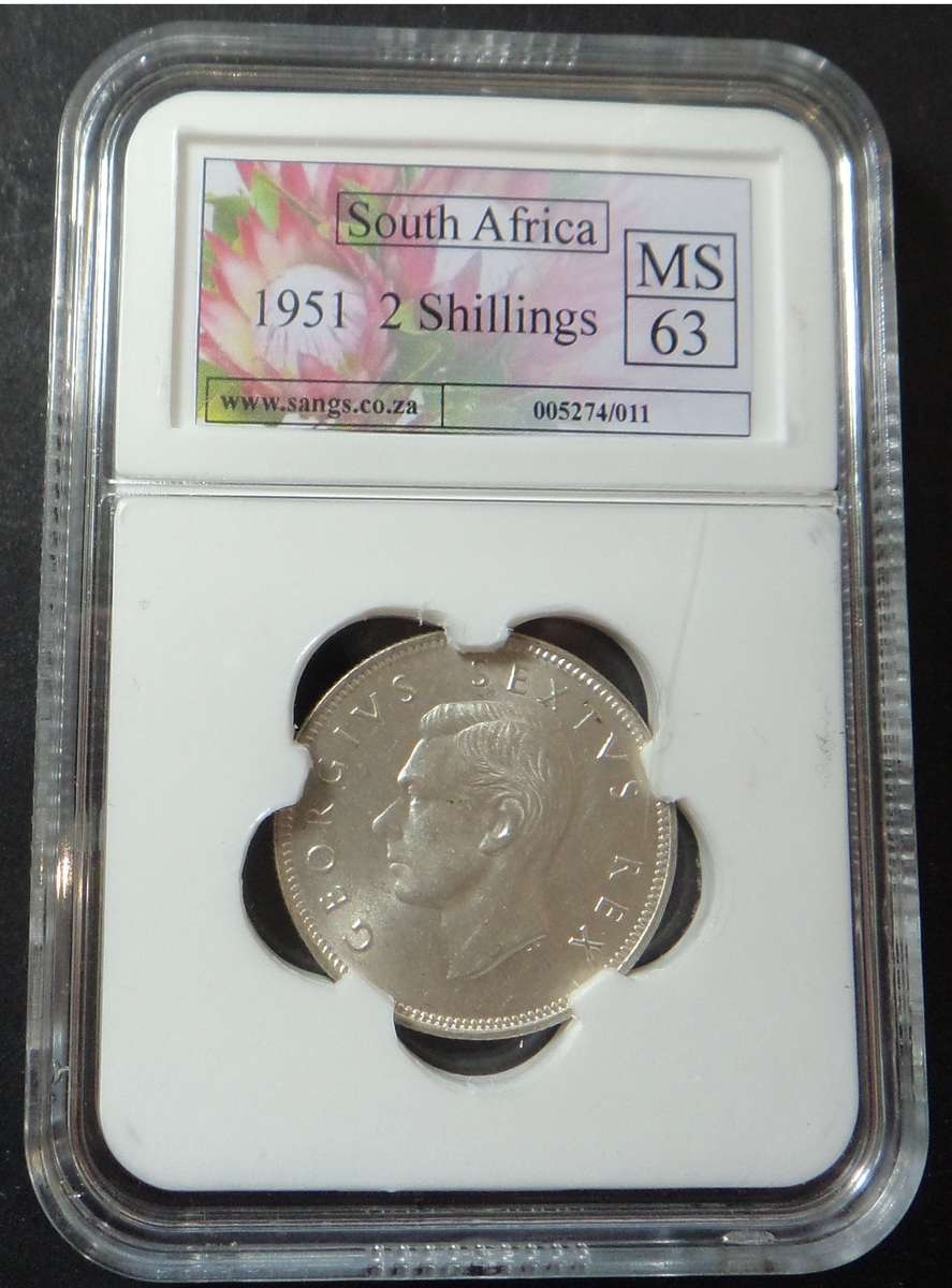 Union of SA: 2-Shillings 1951: Sangs MS63