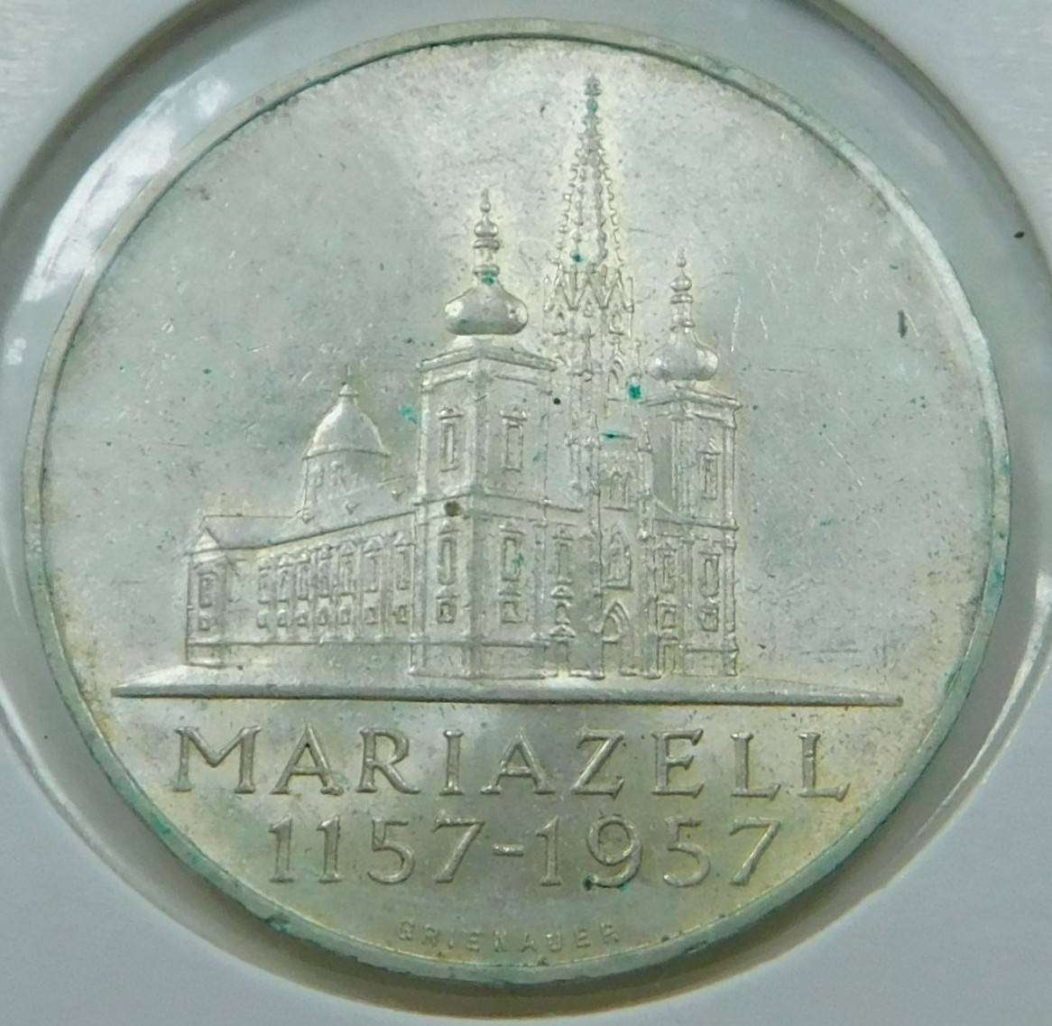 Austria: Silver 25-Schilling 1957 (Mariazell Basilica)